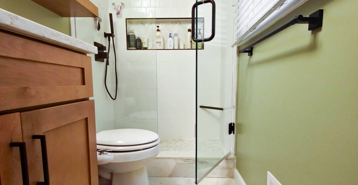 Cashew Shaker & White Tile Bathroom, Timonium