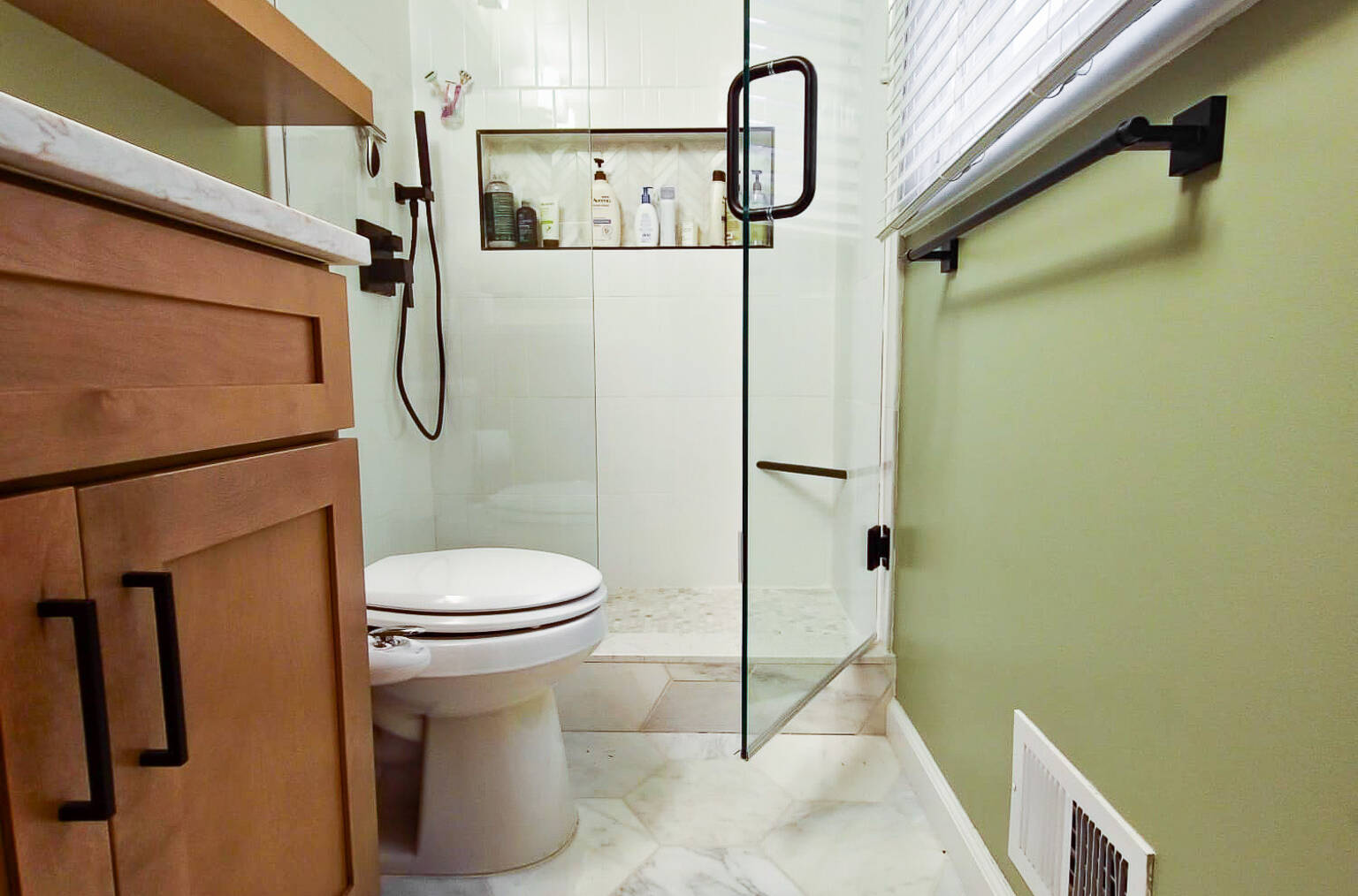 Cashew Shaker & White Tile Bathroom, Timonium